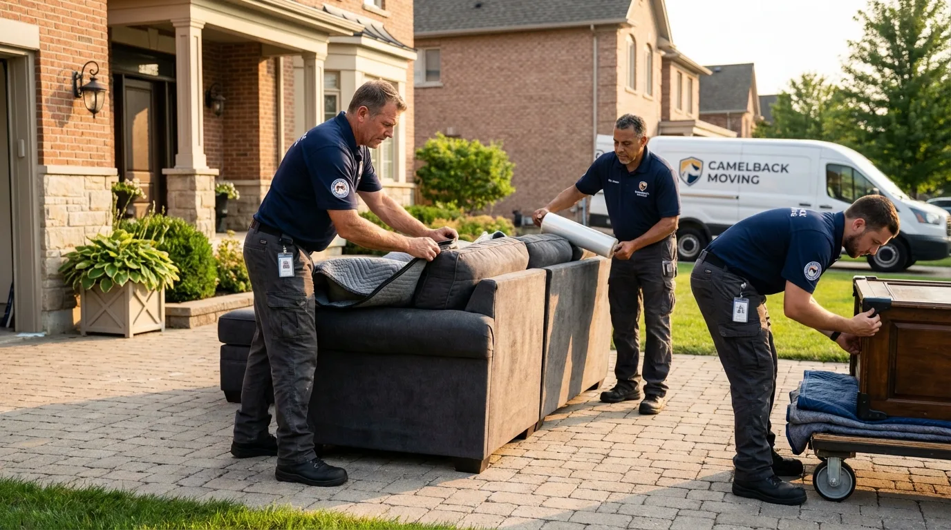 Large estate moving crew wrapping furniture in Beaverton, OR